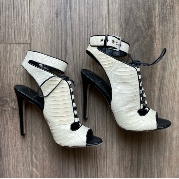 Brian Atwood Shoes - Brian Atwood Lodosa White Leather Peep Toe Stilettos | 7